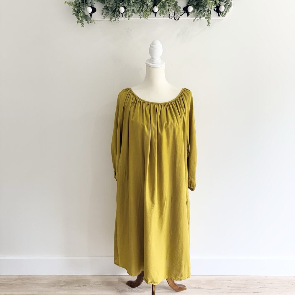 Garmentory A Mente Peasant Dress Green Keyhole Tie Detail Size Large H5280